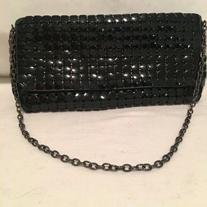 Black Shiny Dinner Purse with Black Shiny Chain